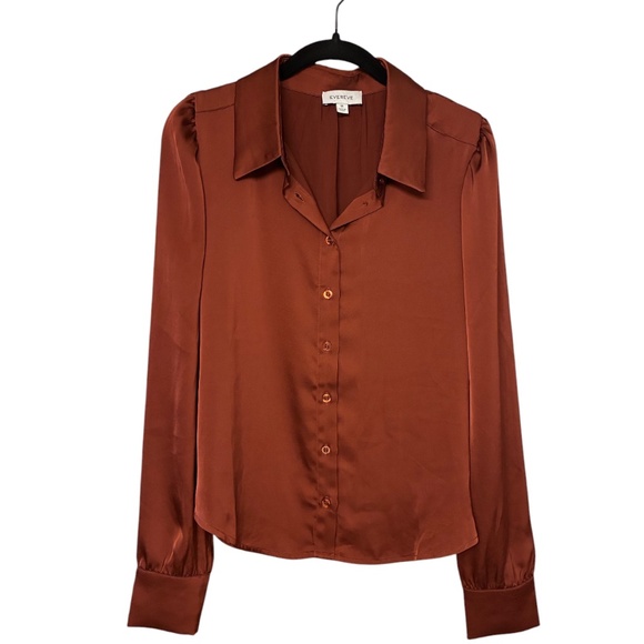 Evereve Rust Satin Button Down Blouse Size M - Picture 1 of 4